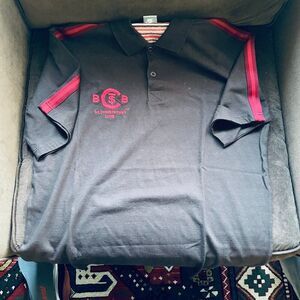 NEW Vintage Nike St. Christopher Club Chocolate Brown Red Polo Shirt Mens Large